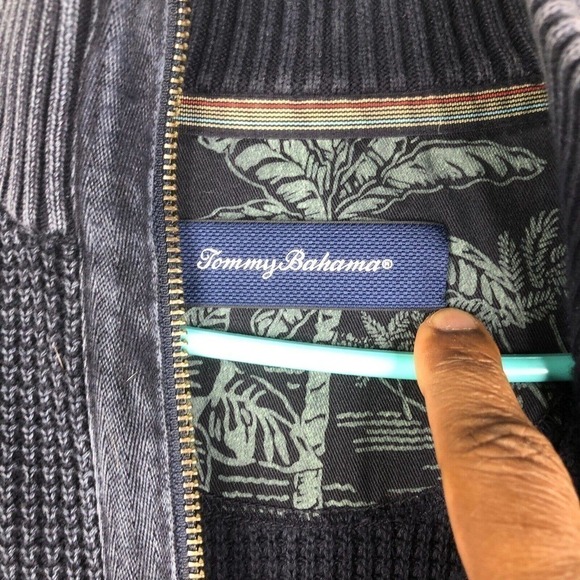 Tommy Bahama 1/4 Zip Mockneck Knit Sweater 100% Cotton Blue Fisherman - Picture 5 of 9